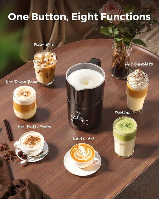 Milk Frother and Steamer, 8-in-1 Rechargeable Electric Milk Frother for Coffee, 13.5oz/400mL Large Capacity Automatic Warm and Cold Foam Maker, Hot Chocolate Maker Coffee Frother, Black