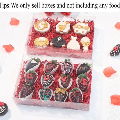 RomanticBaking 50PCS 10x7x2 inches Clear Cookie Boxes Strawberry Boxes Bakery Boxes Macaron Boxes Gift Boxes Treat Boxes for Party Favors