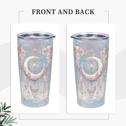 Moon Tumbler with Lid and Straw 20oz Coffee Tumblers Leakproof Stainless Steel Travel Mug Vacuum Insulated Cup for Iced and Hot