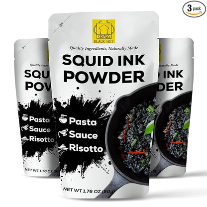 Black Hut Cuttlefish Squid Ink Powder, Perfect for Festive Baking & Cooking, Ideal for Rice, Noodles, Pasta, Spaghetti, Risotto, Tinta de Sepia, Halal Certified, Contains Molluscs, 1.76oz / 50g