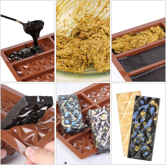 Deep Chocolate Bar Mold, Thick Silicone Chocolate Bar Mold for Stuffed Chocolate Bar, Wax Melt, Candy Bar Mold 2 Pack