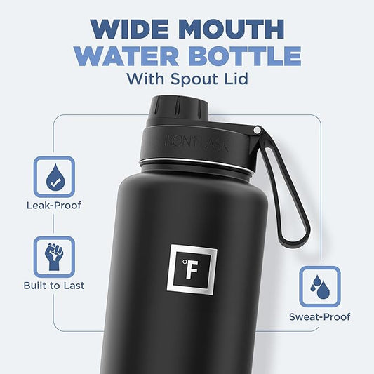 IRON °FLASK Camping & Hiking Hydration Flask with 3 Lids - Stainless Steel, Double Walled & Vacuum Insulated Water Bottle - Leak Proof & BPA Free (Dark Rainbow, Spout - 40 oz)