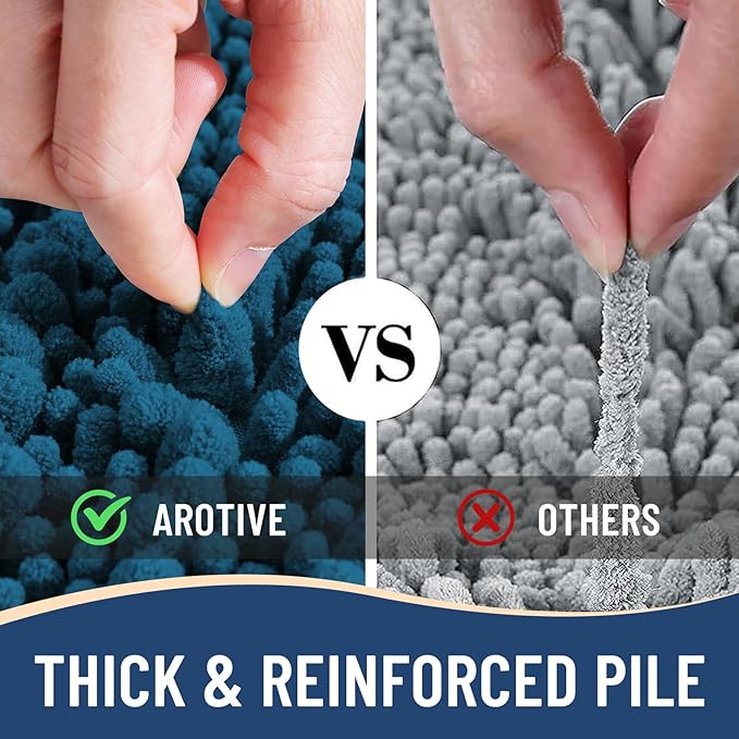 Arotive Luxury Chenille Bathroom Rug Mat, Extra Soft Thick Absorbent Shaggy Bath Rugs, Non-Slip Machine Wash Dry, Plush Bath Mats for Bathroom, Shower and Tub, 36x24, Peacock Blue