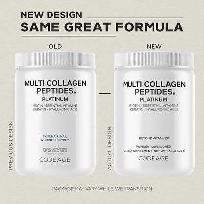 Codeage Multi Collagen for Women & Men Biotin 10000mcg Keratin, Protein Powder Vitamin C B6 D3, Hyaluronic Acid, Niacin - Hydrolyzed Collagen Coffee Creamer 5 Types - Unflavored - Non-GMO - 11.5oz