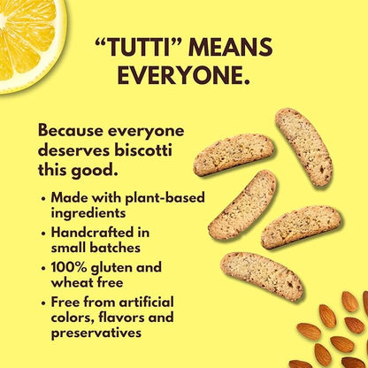 Tutti Gourmet Gluten Free Lemon Biscotti, 9.9 oz (283g) Resealable Cookie Bag - Vegan and Halal Snacks