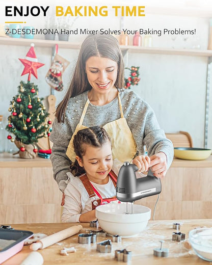 Electric Hand Mixer, Powerful Hand Mixer Electric Handheld with 304 Beaters, Dough Hook,Hand Held Mixer with Turbo for Baking Cakes, Eggs, Cream Food(Grey)