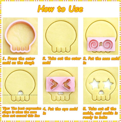 Mini Skull Cookie Cutter Set, Interchangeable DIY Halloween & Día de los Muertos Biscuit Stamps, 3D Raised Design Molds for Cookie Decorating, Cupcakes, Day of the Dead Pastries & Party Treats