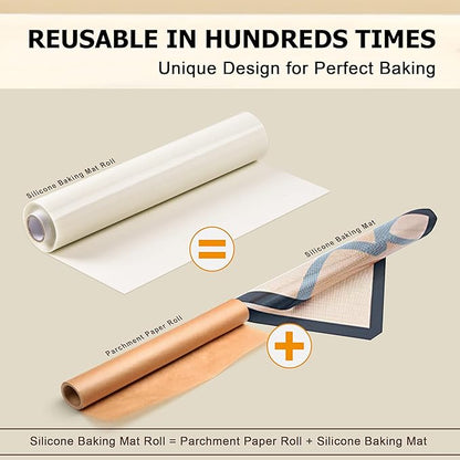 Silicone Baking Mat Roll - Best German Silicone - Non-slip Silicone Pastry Mat, Non-Stick Reusable Air Fryer Linner, Counter Mat, Oven Liner, Freeze Dryer Mat - 12IN x 8FT