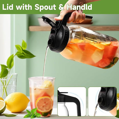 2-Pack 64oz Glass Mason Jar Pitchers with Leak-Proof Lids and Handles – Wide Mouth Design for Sun Tea, Cold Brew, Lemonade, Juice, Iced Tea, and Water
