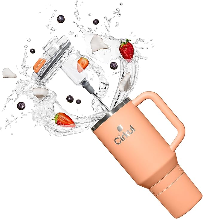 Cirkul 40oz. Apricot Stainless Steel Tumbler with Handle, All-Day StrawSip™, Double-Wall Insulated