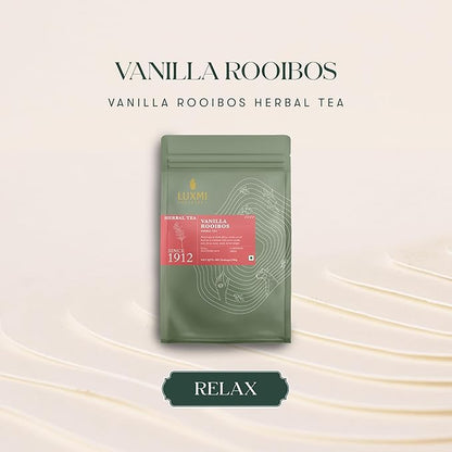 Luxmi Estates Rooibos Vanilla Organic Rooibos Tea (50 Tea Bags) Caffeine Free Tea Bags For Relaxing, Calming, and Stress Relief, With Certified Organic Herbal Tea