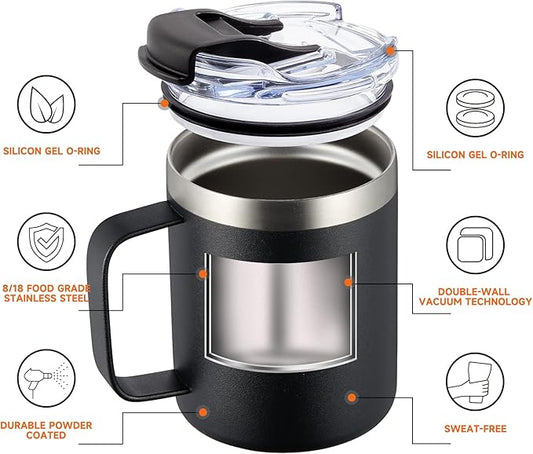 ALOUFEA 12oz Insulated Coffee Mug Cup with Handle, Stainless Steel Travel Coffee Mug with Flip Lid, Double Wall Vacuum Coffee Tumbler,Sage