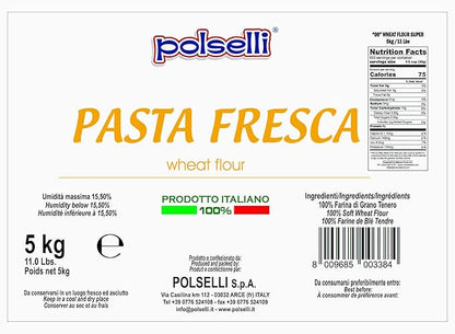 POLSELLI Fresh Pasta Flour, 100% Soft Wheat, 5 kg (11 lbs) Tipo 00, Bread Machine or Handmade Pasta for Bread, Gnocchi, Product of Italy