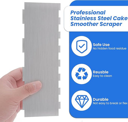 4 Pieces Stainless Steel Cake Scraper 10 Inch and Sided Patterned Edge Stripe Edge Smoother Scraper Cake Decorating Comb Cake Pastry Cutter for Mousse Butter Cream Cake Decoration