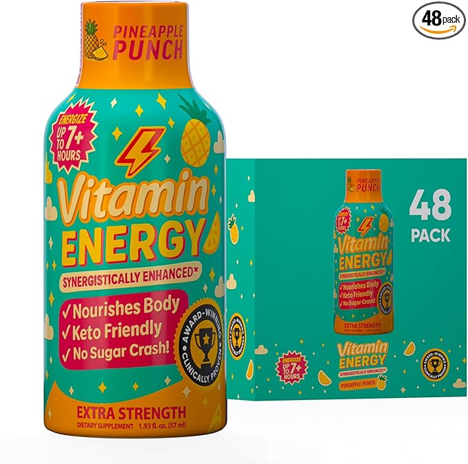 Vitamin Energy Immune+ Extra Strength Energy Shot Pineapple Punch 48 Pack, 260mg Natural Caffeine, B-Vitamins, Citicoline, Green Tea, Immunity & Focus Support, Zero Sugar, Gluten-Free 1.93 fl oz