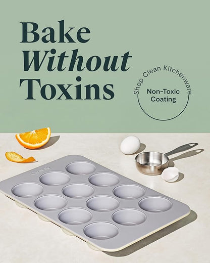 Caraway Non-Stick Ceramic 12-Cup Muffin Pan Duo - Naturally Slick Ceramic Coating - Non-Toxic, PTFE & PFOA Free - Perfect for Cupcakes, Muffins, and More - Cream