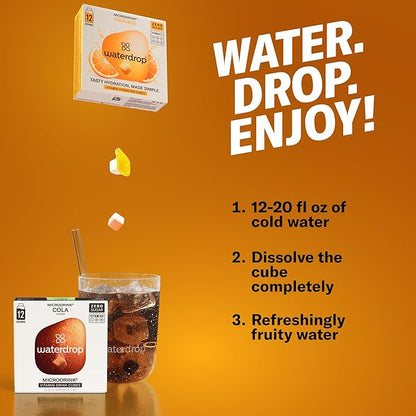 Waterdrop Hydration Cubes with Vitamin C, B3, B5 & Electrolytes, Cola & Orange Flavor Variety Pack, Flavored Water Enhancer Cubes for Still & Sparkling Water, On the Go, Sugar Free, Vegan, 24 Count