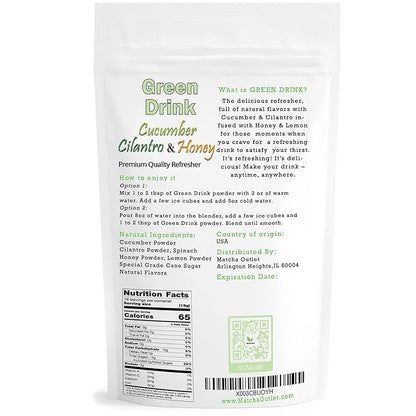 Green Drink Powder Cucumber Cilantro Honey Refresher Natural Superfood 12oz Great For Loaded Tea Bubble Tea
