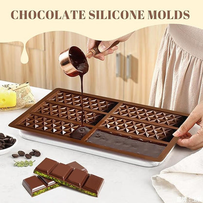 2 Pack Chocolate Bar Mold Deep for Stuffed Bar, Non-Stick Thick Chocolate Molds, Silicone Chocolate Candy Molds for Knafeh Pistachio Chocolate Bar, Candy, DIY Handmade Gifts (2 Pcs Diamond)