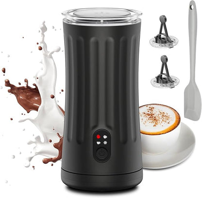 Milk Frother, Upgraded 4-in-1 Milk Frother and Steamer, Hot and Cold Foam Maker and Milk Warmer with Temperature Control & Auto Shut-Off, Frother for Coffee, Latte, Cappuccino, Matcha(Black)