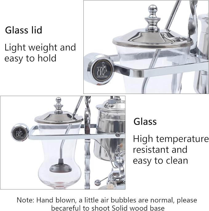 LOYALHEARTDY Vintage Siphon Coffee Maker, Belgian Luxury Syphon Coffee Machine with Royal Family Temperament, Silver Retro Royal Family Balance Siphon Coffee Maker Siphon Brewer Vintage Coffee Pot
