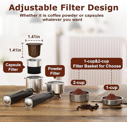 2in1 20 Bar Espresso Machine with Milk Frother, Coffee Latte Cappuccino Maker for Home, Coffee Machine Suitable for Coffee Powder/Capsules, Espresso Machines with Thermometer