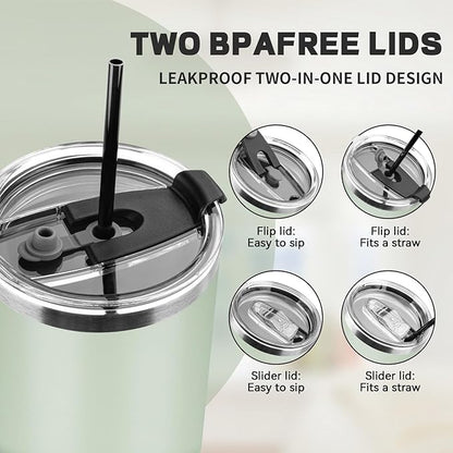 30 oz Tumbler with Lids and Straws, Stainless Steel Insulated Coffee Tumbler, Double Wall Vacuum Insulated Travel Mug Cup, Leakproof Thermal Coffee Cup for Hot and Cold Drinks (Green Tea)