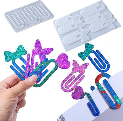 Resin Bookmark Mold Silicone Molds for Epoxy Paperclips, 9-in-1 Heart & Star Shapes, Quick Release Craft Supplies, Gift for Book Lovers