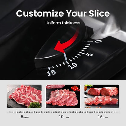 TooGood Meat Slicer for Home, Electric Food Slicer with 7.5" Stainless Steel Blade, 1/4 HP, 0-15mm Adjustable Thickness, Deli Food Slicer Machine for Meat, Bread, Fruit, Cheese