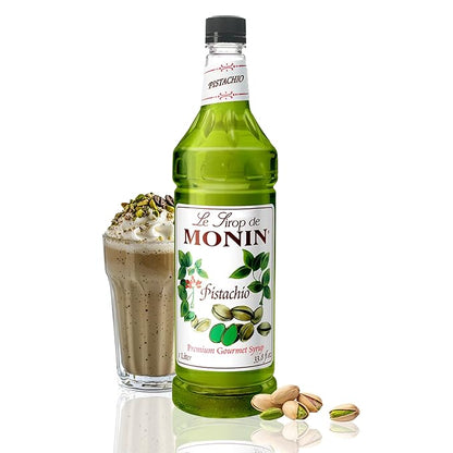 Monin - Pistachio Syrup, Rich and Roasted Pistachio Flavor, Great for Lattes, Mochas, and Dessert Cocktails, Non-GMO, Gluten-Free (1 Liter)