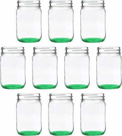 DISCOUNT PROMOS Decorating Mason Jars 12 oz. Set of 10, Bulk Pack - Glass Jars for Overnight Oats, Candies, Fruits, Pickles, Spices, Beverages - Green