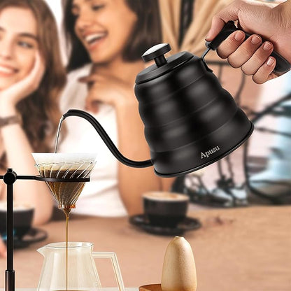 Gooseneck Kettle for Manual Drip Coffee & Tea 40oz Stainless Steel Pour Over Coffee Kettle with Thermometer Tea Kettle for Stovetop,1200ml,6 Cup,Silver,1Pack
