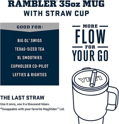 YETI Rambler 35 oz Tumbler with Handle and Straw Lid, Travel Mug Water Tumbler, Vacuum Insulated Cup with Handle, Stainless Steel, Reef Blue