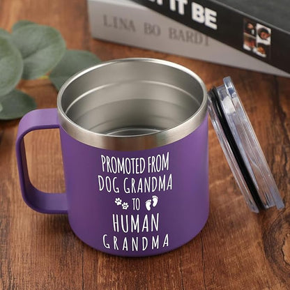Gossby 14oz Grandma Cup Tumbler - Promoted from Dog Grandma - Mother Day, Christmas, Birthday Gift for New Grandmother - Grandmother Baby Announcement Gift