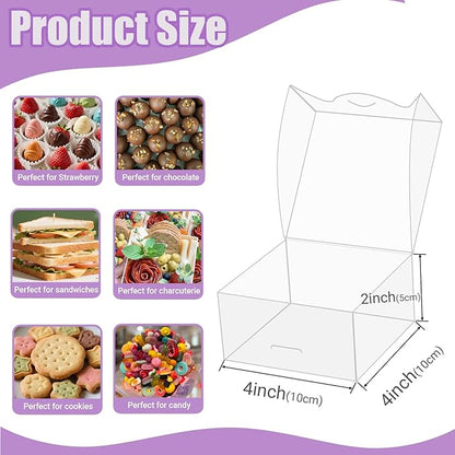 40pcs 4x4x2 Inch Clear Bakery Gift Boxes - For Pastry, Cookies, Chocolate & Wedding Party Favors