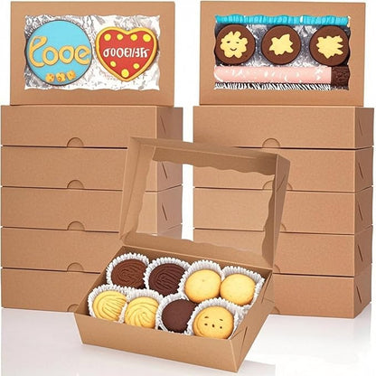 100pcs 7x4.33x1.5 Inch Brown Bakery Boxes with Window Cookies Boxes Chocolate Truffle Boxes Macaron Boxes Cakesickle Boxes Browines Treat Boxes for Christmas Valentine's Easter Mother's Day