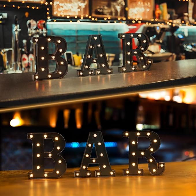 Foaky Black LED Letter Lights for Room Decor - Bedroom Wall Decor, Alphabet Lights for Home, Wedding, Party - Battery Operated （M）