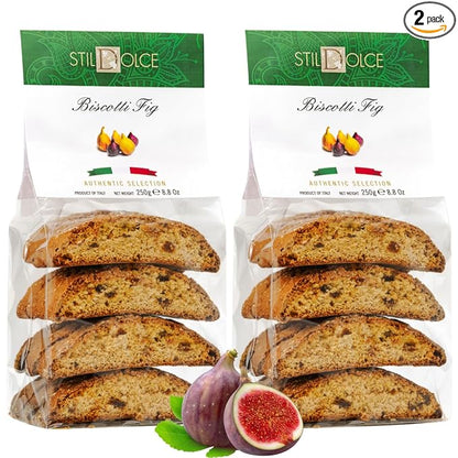 Italian Semi-Soft Fig Biscotti | Made in Tuscany, Italy | Stildolce Traditional Authentic Biscuits, Pack of 2