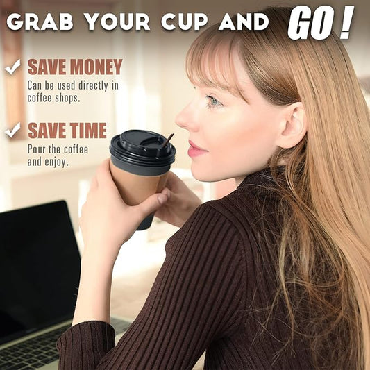 【100 Pack - 12 oz Disposable Coffee Cups To Go with Lids Sleeves and Straws 100% Biodegradable & Compostable Pla Eco Friendly Paper Coffee Cups for Tea Coffee Hot Chocolate