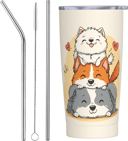 Dog Tumbler with Lid and Straw 20oz Coffee Tumblers Leakproof Stainless Steel Travel Mug Vacuum Insulated Cup for Iced and Hot