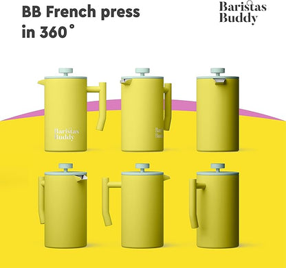 Yellow French Press Coffee Maker - Colorful, Retro And Stylish Insulated Coffee Brewer - Large Size Brews 4 Cups