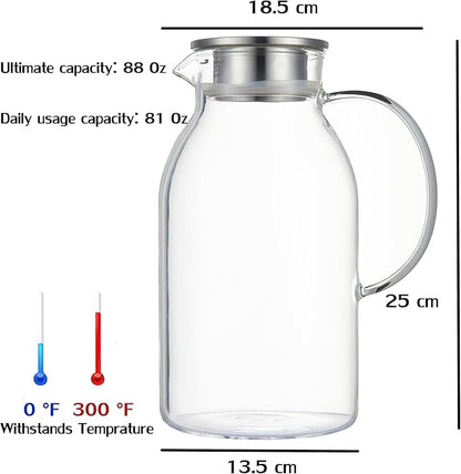 Karafu 81 Ounces/2.4 Liter Glass Pitcher with Lid, Heat-resistant Water Jug for Hot/Cold Water, Ice Tea and Juice Beverage