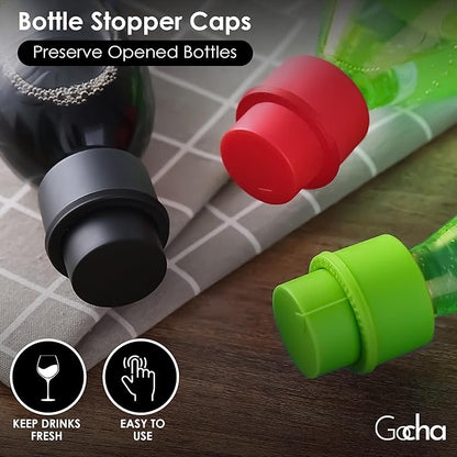 GOCHA | 2 PCS Vacuum Soda Bottle Stopper | Silicone Fizz Keeper | Carbonation Preserver for Soft Drinks & Beverages | Universal Leak-Proof Bottle Cap | (Black)