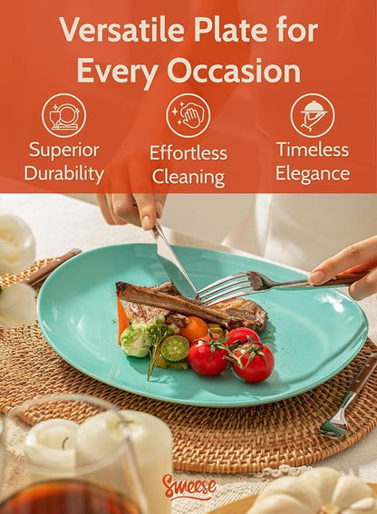 Sweese Porcelain Dinner Plates - 11 Inch Dinner Plates Set of 6 - Dishwasher, Microwave, Oven Safe - Azure Dreamscape Color