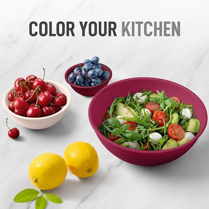 Zulay Kitchen 12 Piece Plastic Mixing Bowls with Leak-Proof Lids Set - Microwave and Freezer Safe Kitchen Mixing Bowls for Preparing, Serving and Storing - Large Nesting Bowls (Red Ombre)