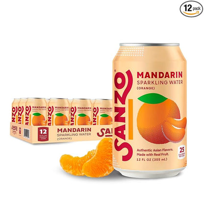 Sanzo Flavored Sparkling Water - Mandarin Orange Seltzer - Low Calorie Low Sugar Soda - Craft Asian Drinks - Vegan Gluten Free Carbonated Flavored Water - Fizzy Healthy Drinks - 12oz, 12 Pack