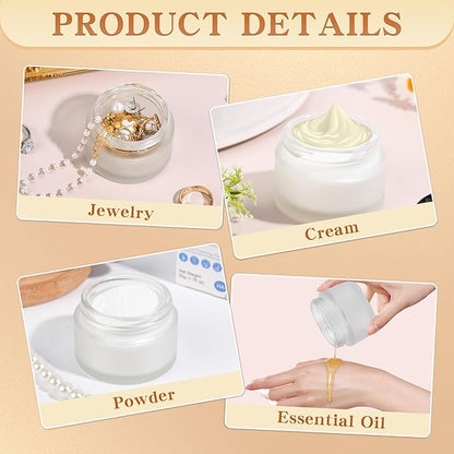Glass Jars with Lids,Eco-Friendly Cosmetic Containers with Airtight Black Lids & Liners, Multi-Color Options for Cream, Lotion, Body Butter, DIY Skincare Travel Jars (Clear Frosted, 1oz)