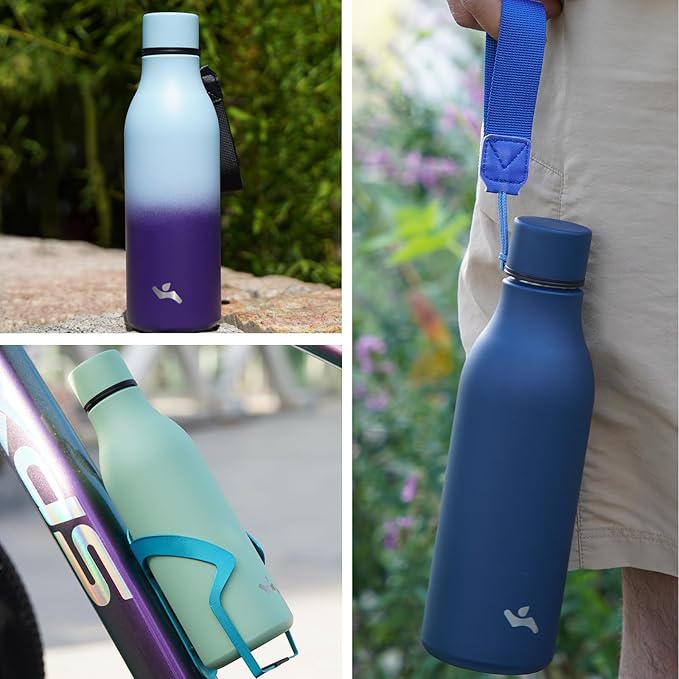 Insulated Water Bottle with Strap,25 oz Double Wall Stainless Steel Vacuum Bottles Metal Water Flask,Pink