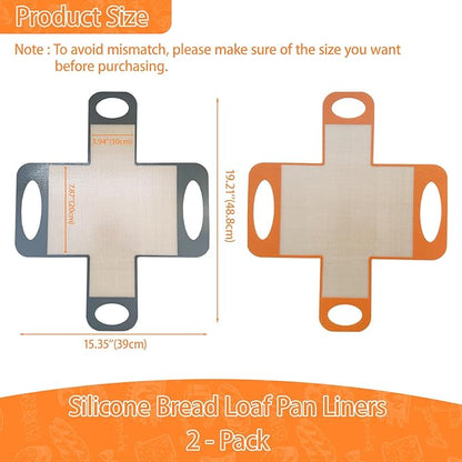 Reusable Silicone Bread Loaf Pan Liner, Food-Grade Silicone Bread Sling, Sourdough Bread Baking Mat, Non-Stick &Easy Clean Dough Transfer Tool, Fits 9x5" or 1.5lb Loaf Pans, Grey & Orange, 2PCS