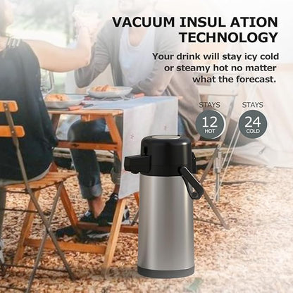 Airpot Coffee Dispenser with Pump,102 OZ/ 3L Large Coffee Dispenser with Tea Filter for Party Hot Drinks Water Tea Chocolate Hot/Cold Water, Insulated Stainless Steel Thermal Carafes